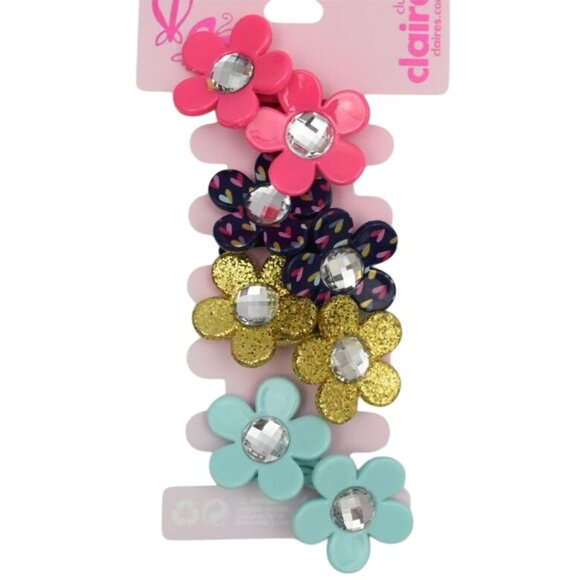 Claires Colorful Flower Hair Elastics Set of 4 Rhinestone Accents - Picture 3 of 3